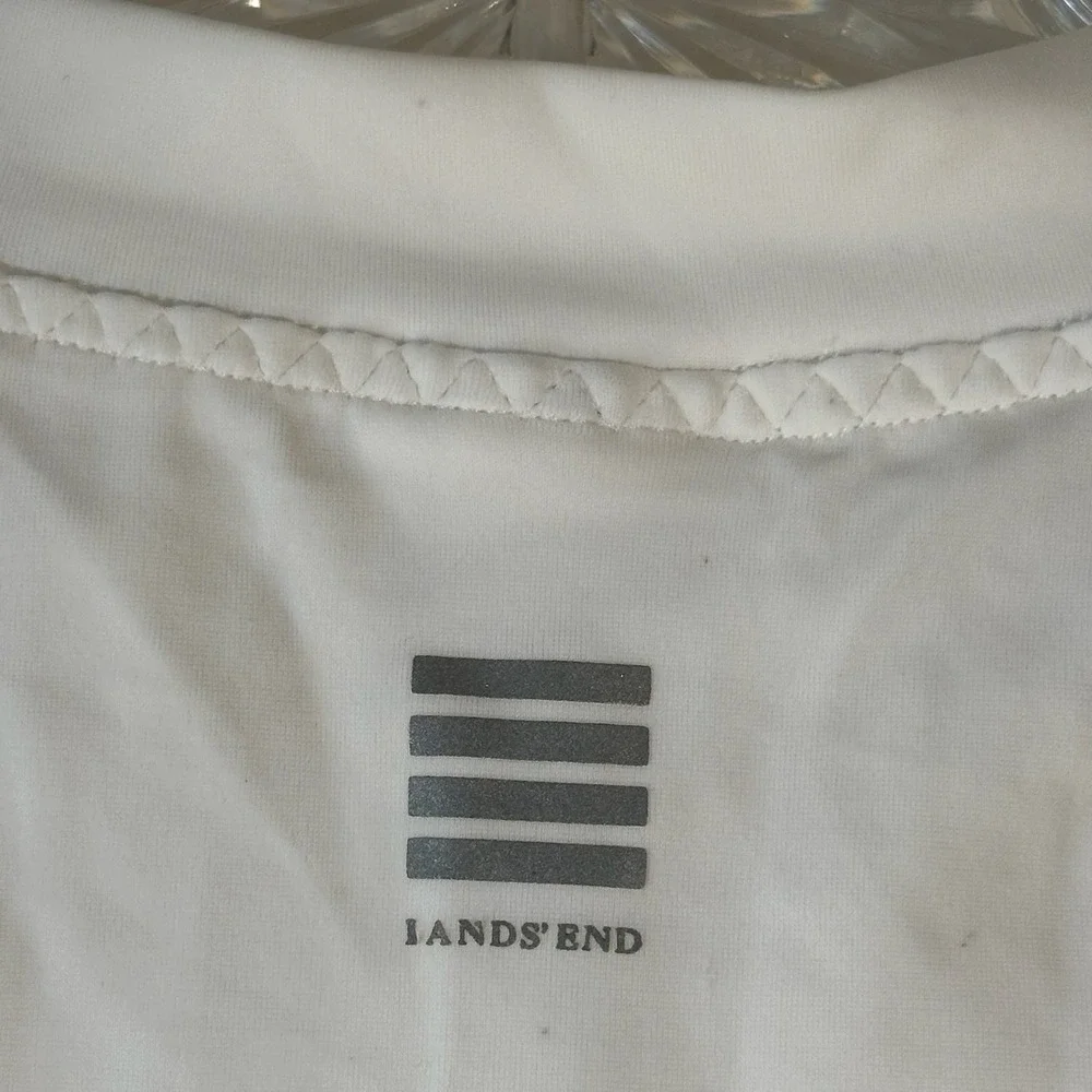 Lands End White Full Zip Rash Guard Swim Shirt Mock Neck Womens Large‎ 14-16